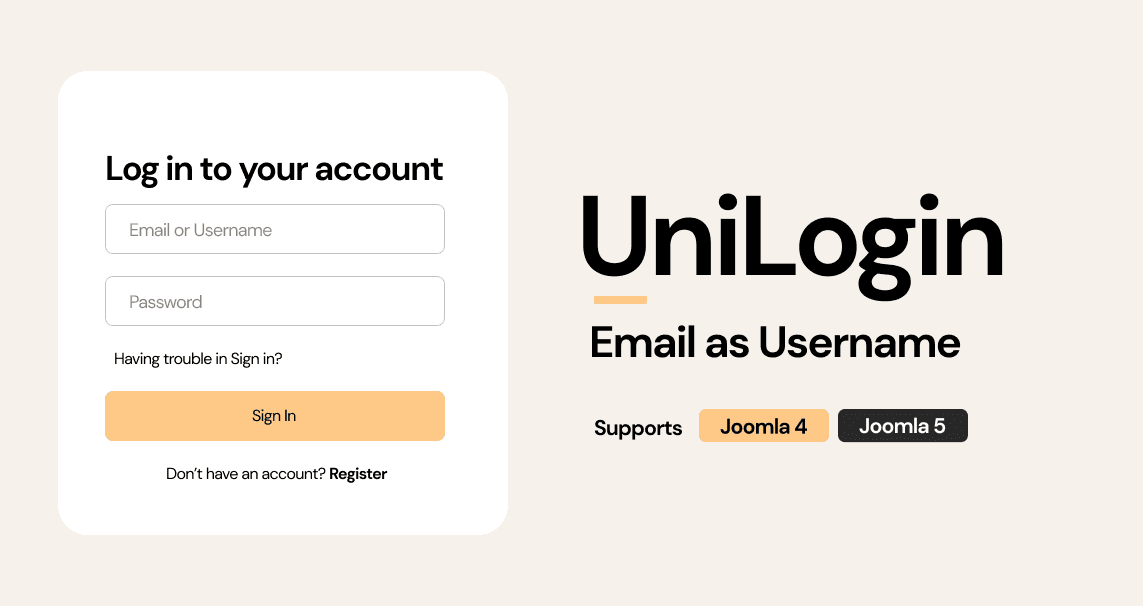 UniLogin Joomla Plugin: Email as Username